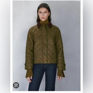 Massimo Dutti short quilted jacket with corduroy collar small